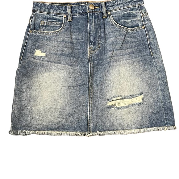 Harper A-Line Distressed Denim Mini Skirt Women Small Raw Hem Medium Wash Cotton - Picture 5 of 8